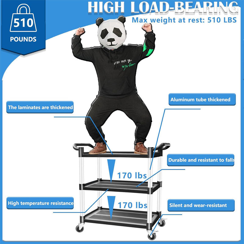 3 Tier Utility Carts with Wheels 510 lbs Capacity Lockable Wheels for Office Living Room Kitchen
