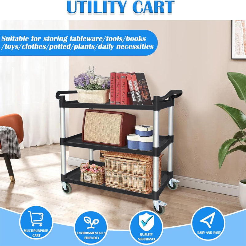 3 Tier Utility Carts with Wheels 510 lbs Capacity Lockable Wheels for Office Living Room Kitchen