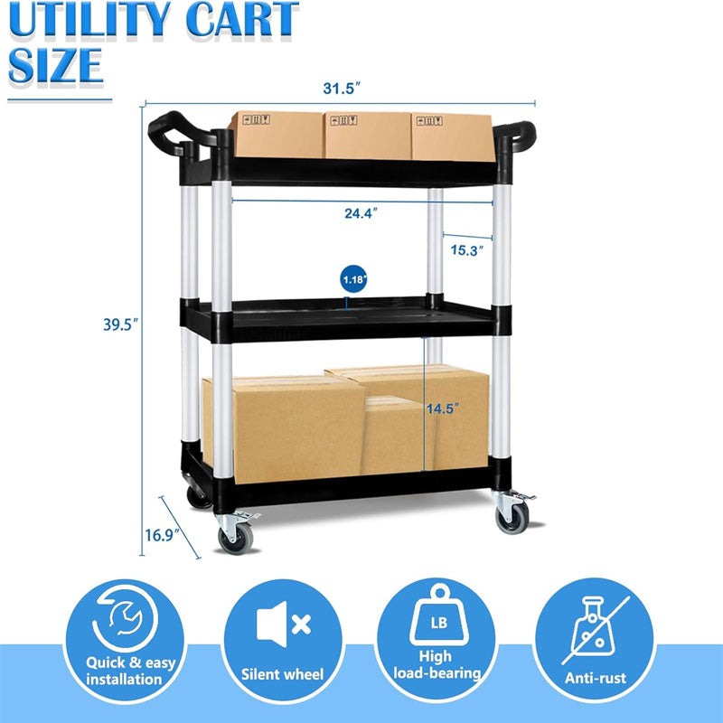 3 Tier Utility Carts with Wheels 510 lbs Capacity Lockable Wheels for Office Living Room Kitchen