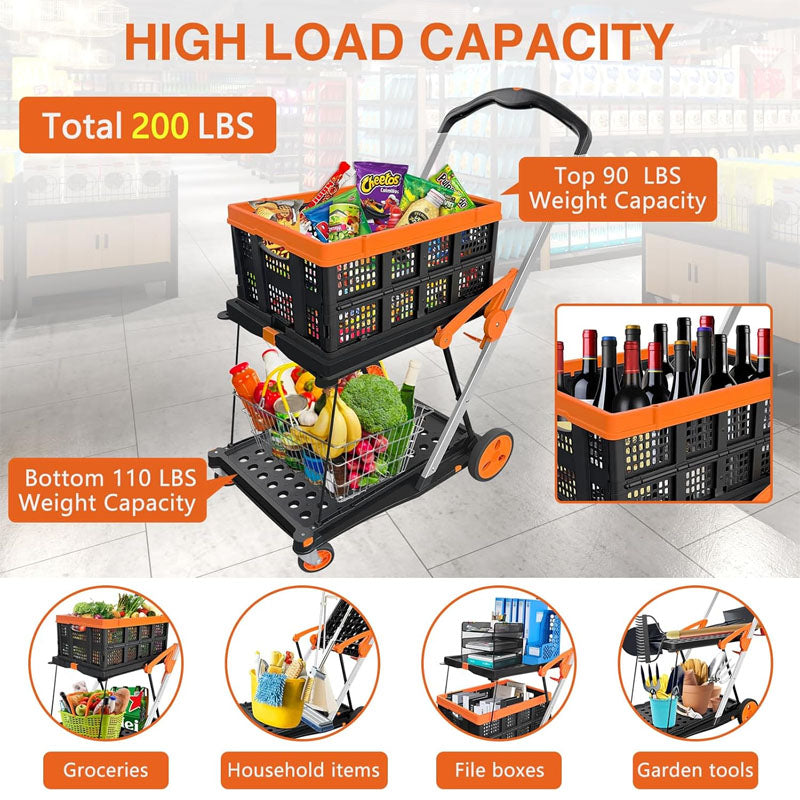 Utility Carts Folding Shopping Cart 360°Swivel Wheels for Groceries,Luggage,Travel,House,Office