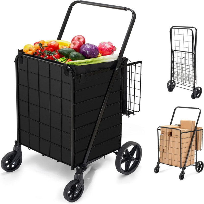 Utility Carts with 360 Degree Rolling Swivel Grocery Cart with Removable Oxford Cloth Liner 220lb Capacity Black