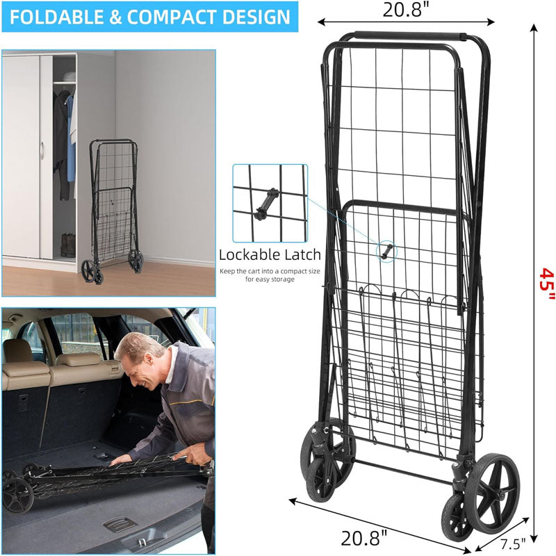 Utility Carts with 360 Degree Rolling Swivel Grocery Cart with Removable Oxford Cloth Liner 220lb Capacity Black
