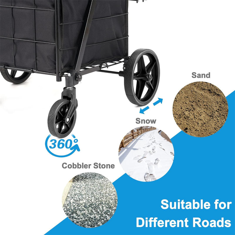 Utility Carts with 360 Degree Rolling Swivel Grocery Cart with Removable Oxford Cloth Liner 220lb Capacity Black