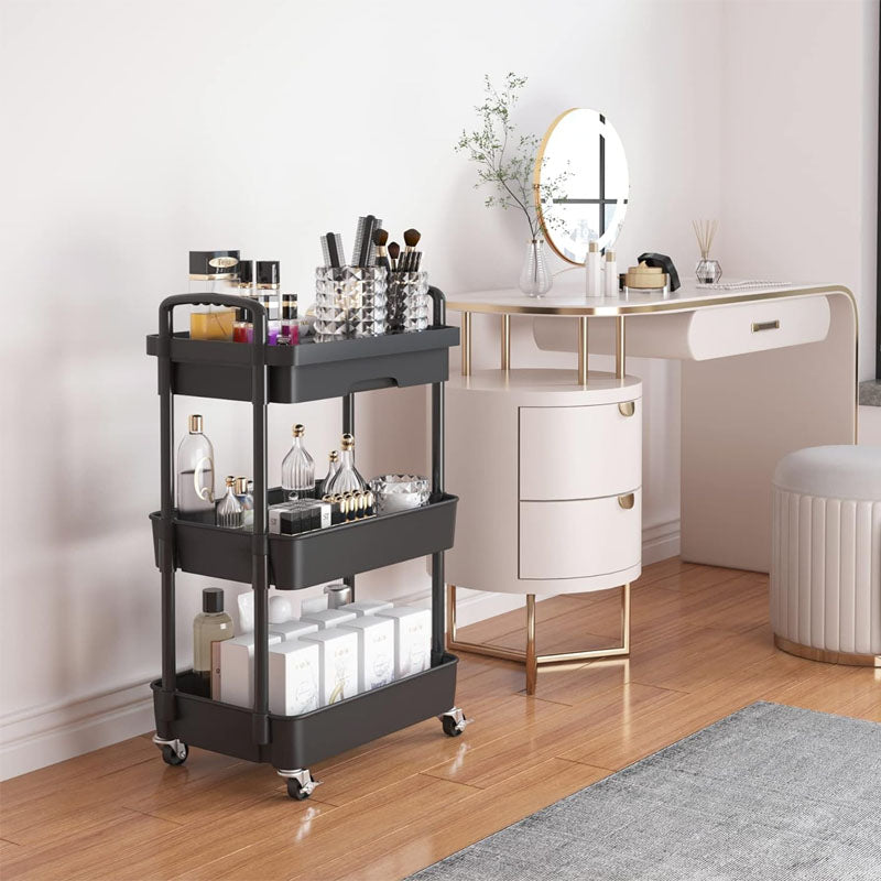3-Tier Rolling Utility Cart with Drawer Multifunctional Storage Organizer for Kitchen Bathroom Living Room Office