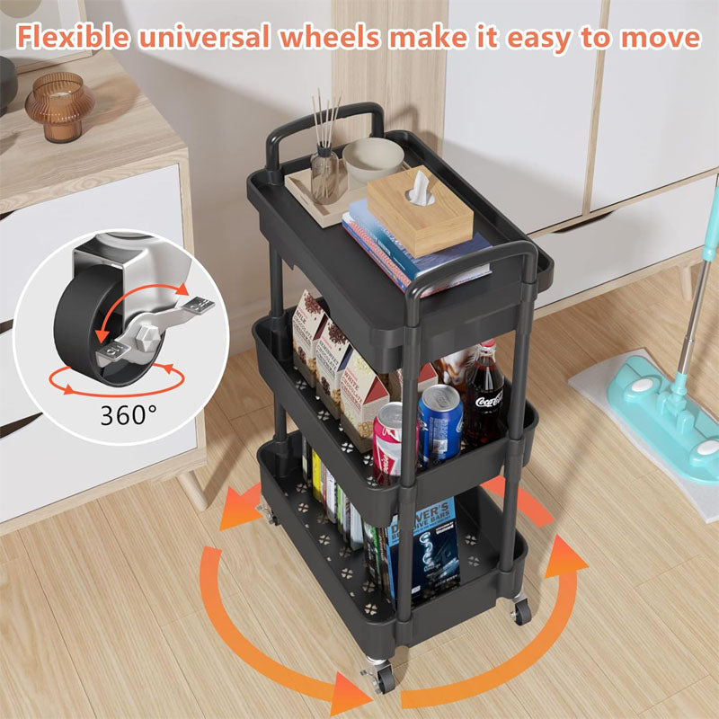 3-Tier Rolling Utility Cart with Drawer Multifunctional Storage Organizer for Kitchen Bathroom Living Room Office