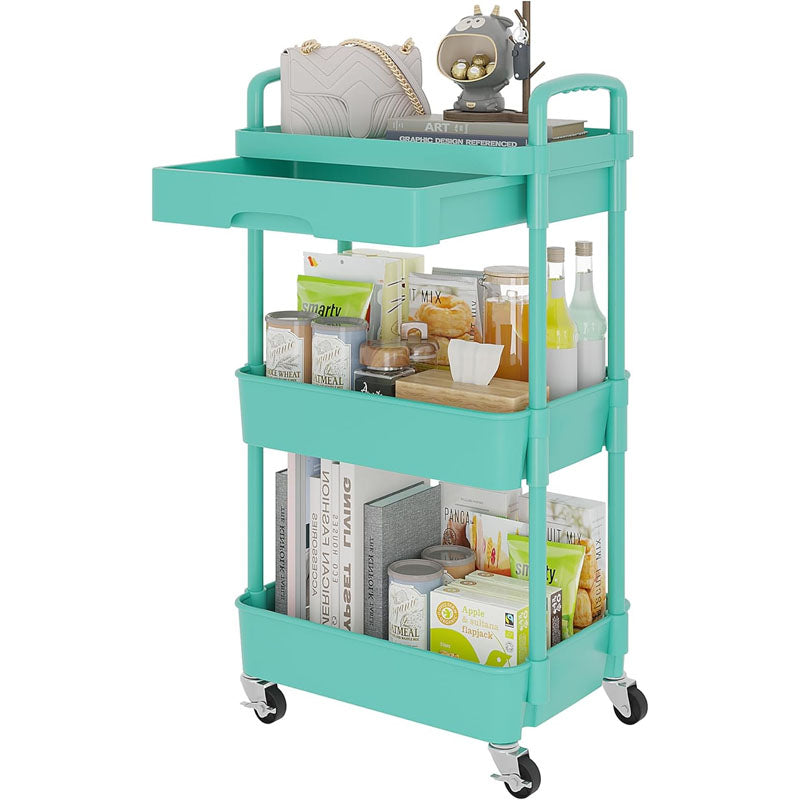 3-Tier Rolling Utility Cart with Drawer Multifunctional Storage Organizer for Kitchen Bathroom Living Room Office