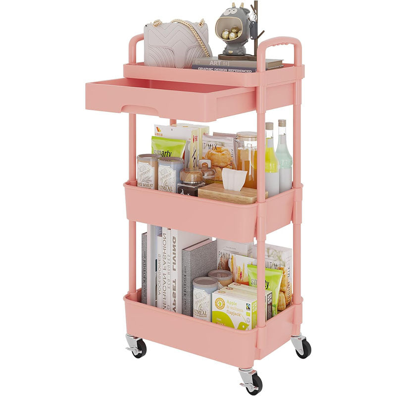 3-Tier Rolling Utility Cart with Drawer Multifunctional Storage Organizer for Kitchen Bathroom Living Room Office