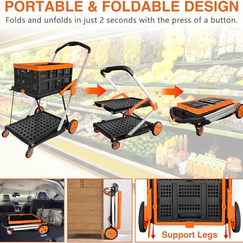 Utility Carts Folding Shopping Cart 360°Swivel Wheels for Groceries,Luggage,Travel,House,Office