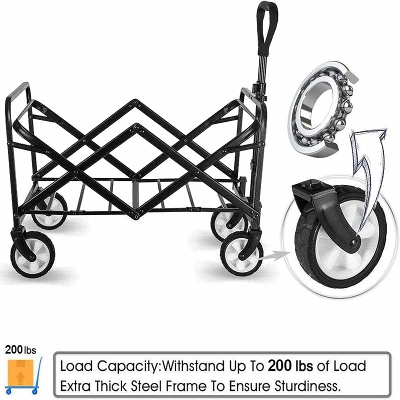 Utility Carts Collapsible Foldable Wagon 200 lbs Load for Sports Shopping Camping Black