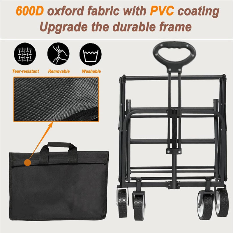 Utility Carts Collapsible Foldable Wagon 200 lbs Load for Sports Shopping Camping Black