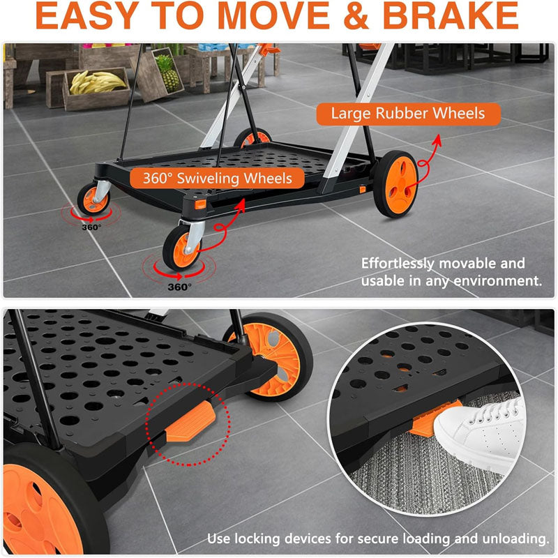 Utility Carts Folding Shopping Cart 360°Swivel Wheels for Groceries,Luggage,Travel,House,Office