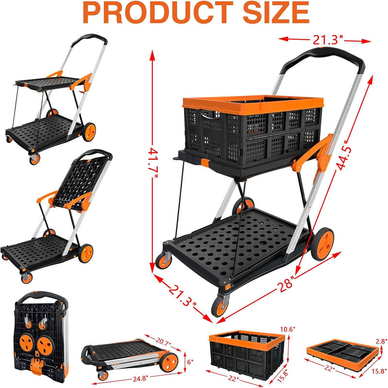 Utility Carts Folding Shopping Cart 360°Swivel Wheels for Groceries,Luggage,Travel,House,Office