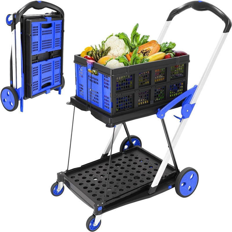 Utility Carts 360°Swivel Wheels Mobile Folding Trolley with Storage Crate Shopping Cart Folding Trolley