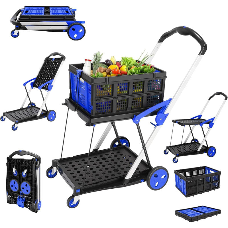 Utility Carts 360°Swivel Wheels Mobile Folding Trolley with Storage Crate Shopping Cart Folding Trolley