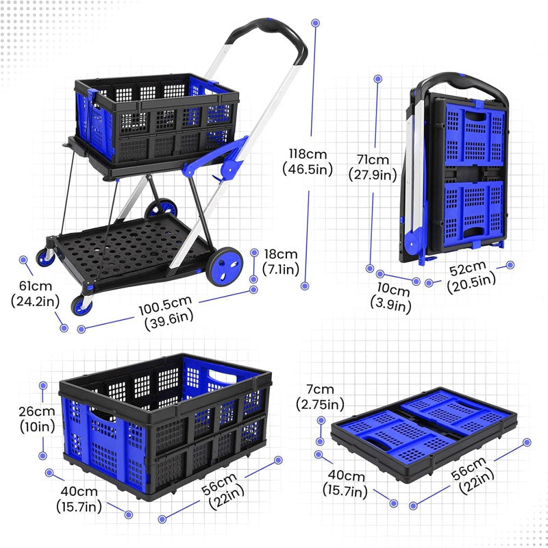 Utility Carts 360°Swivel Wheels Mobile Folding Trolley with Storage Crate Shopping Cart Folding Trolley
