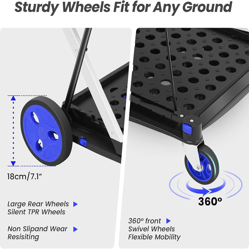 Utility Carts 360°Swivel Wheels Mobile Folding Trolley with Storage Crate Shopping Cart Folding Trolley