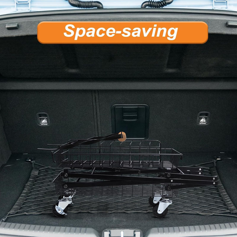 2-Tier Utility Carts Multi Use Functional Collapsible Carts with 360 ° Swivel Wheels Lockable Trolley