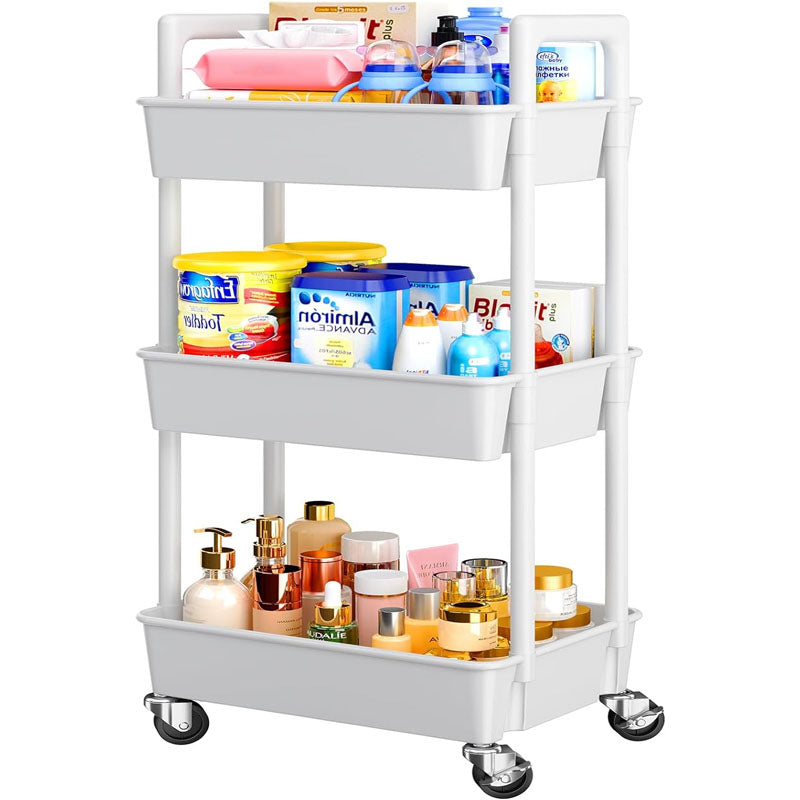 3-Tier Rolling Utility Carts Lightweight Utility Cart Storage Cart for Nursery for Office Living Room Kitchen