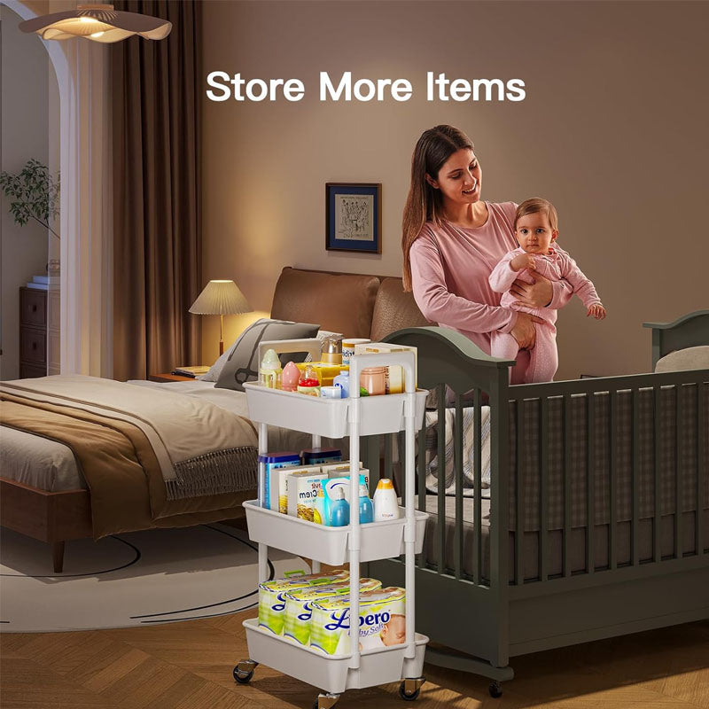 3-Tier Rolling Utility Carts Lightweight Utility Cart Storage Cart for Nursery for Office Living Room Kitchen
