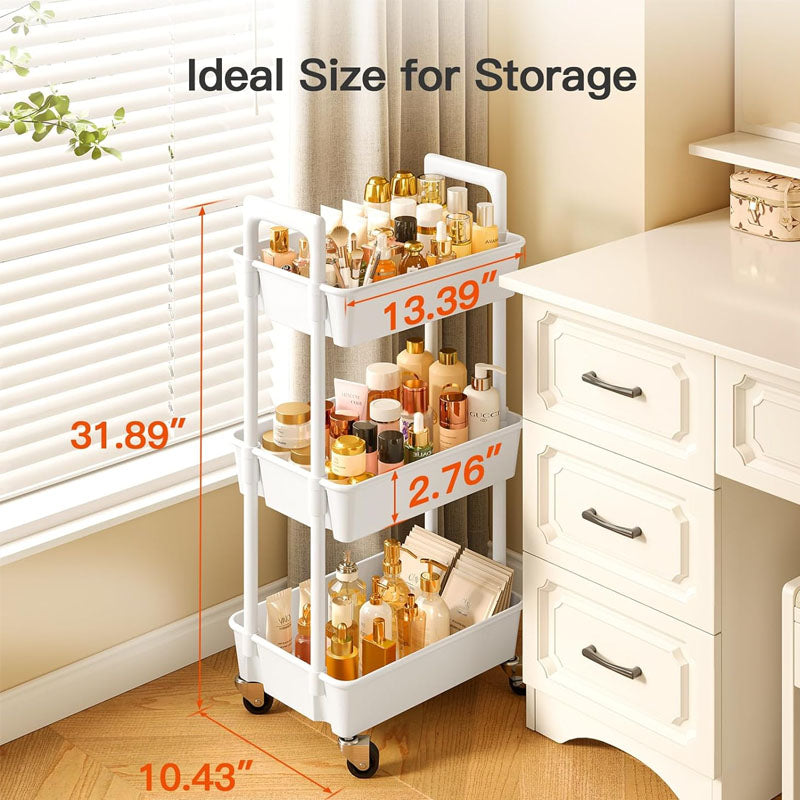 3-Tier Rolling Utility Carts Lightweight Utility Cart Storage Cart for Nursery for Office Living Room Kitchen