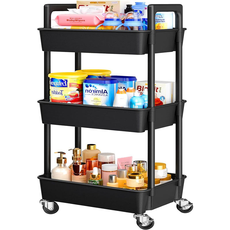 3-Tier Rolling Utility Carts Lightweight Utility Cart Storage Cart for Nursery for Office Living Room Kitchen
