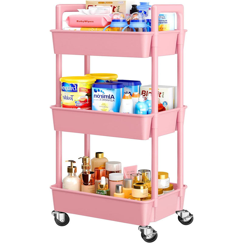 3-Tier Rolling Utility Carts Lightweight Utility Cart Storage Cart for Nursery for Office Living Room Kitchen