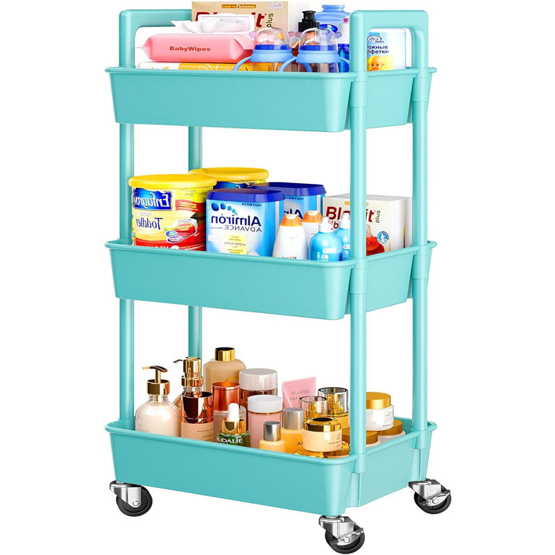 3-Tier Rolling Utility Carts Lightweight Utility Cart Storage Cart for Nursery for Office Living Room Kitchen