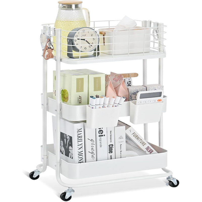 3-Tier Utility Carts with Wheels Rolling Cart Organizer Storage Cart for Bathroom Kitchen Office Bedroom