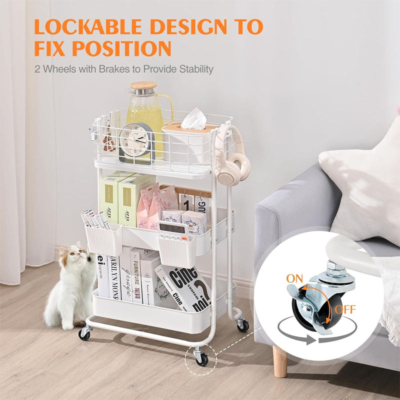 3-Tier Utility Carts with Wheels Rolling Cart Organizer Storage Cart for Bathroom Kitchen Office Bedroom