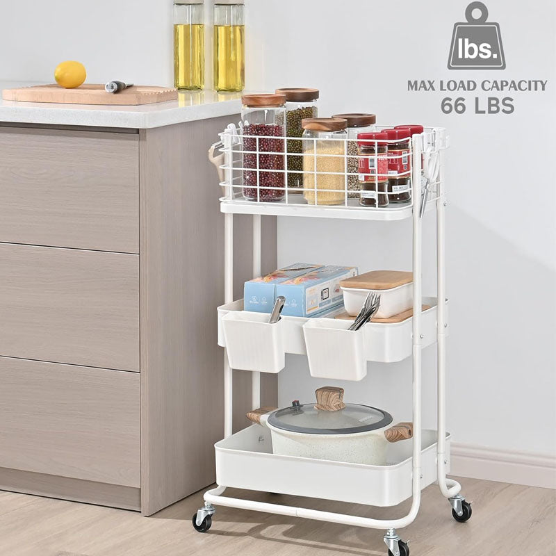 3-Tier Utility Carts with Wheels Rolling Cart Organizer Storage Cart for Bathroom Kitchen Office Bedroom