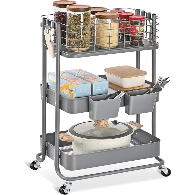 3-Tier Utility Carts with Wheels Rolling Cart Organizer Storage Cart for Bathroom Kitchen Office Bedroom