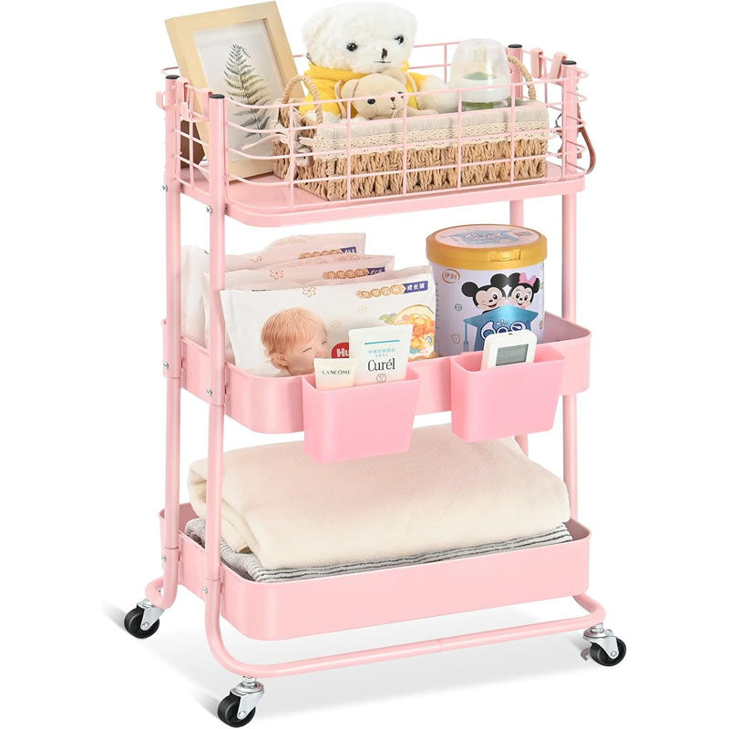 3-Tier Utility Carts with Wheels Rolling Cart Organizer Storage Cart for Bathroom Kitchen Office Bedroom