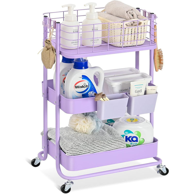 3-Tier Utility Carts with Wheels Rolling Cart Organizer Storage Cart for Bathroom Kitchen Office Bedroom