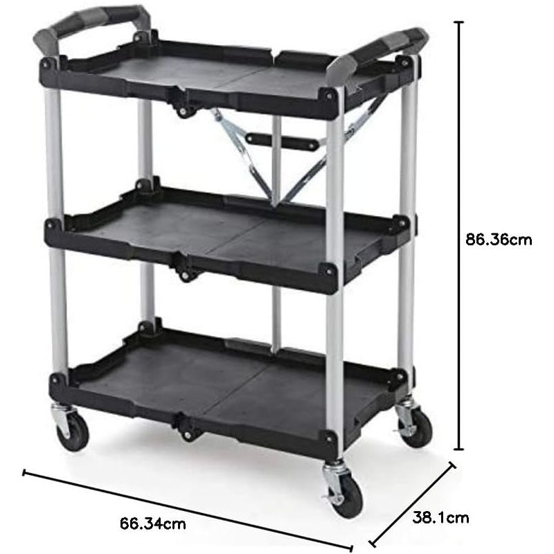 Utility Carts Foldable Utility Service Cart Shelf 150LBS Heavy Duty Plastic Rolling Cart Folding Collapsible Service Cart