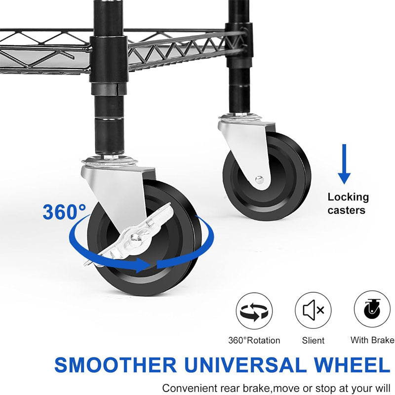 3-Tier Utility Carts 990Lbs Capacity Metal Rolling Carts with Wheels for Bathroom Kitchen Office Bedroom
