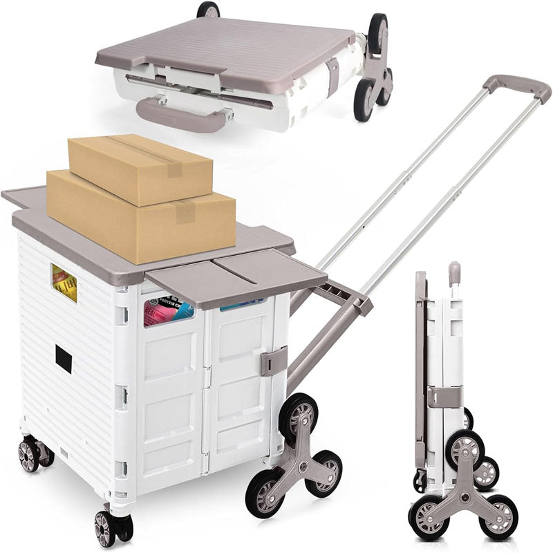 Utility Carts Foldable Utility Cart with Magnetic Lid Telescopic Cover Adjustable Telescoping Handle 360° Rotate Climbing Wheels