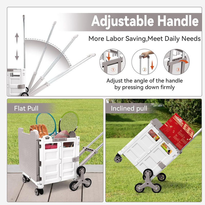 Utility Carts Foldable Utility Cart with Magnetic Lid Telescopic Cover Adjustable Telescoping Handle 360° Rotate Climbing Wheels