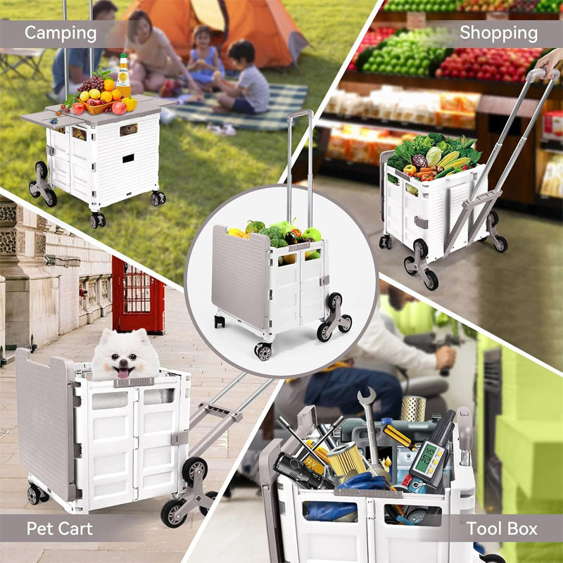 Utility Carts Foldable Utility Cart with Magnetic Lid Telescopic Cover Adjustable Telescoping Handle 360° Rotate Climbing Wheels