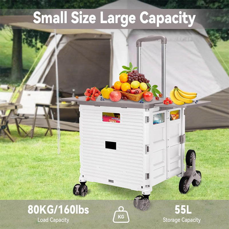Utility Carts Foldable Utility Cart with Magnetic Lid Telescopic Cover Adjustable Telescoping Handle 360° Rotate Climbing Wheels