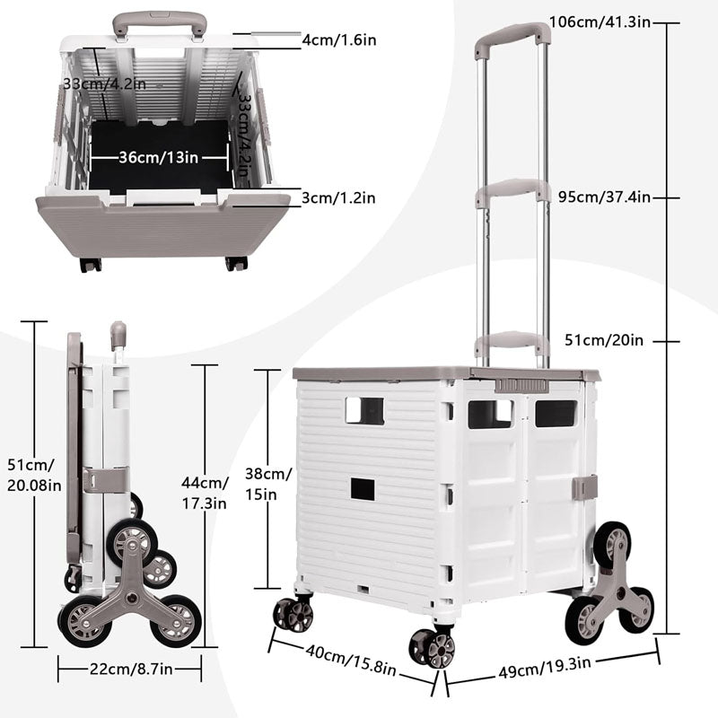 Utility Carts Foldable Utility Cart with Magnetic Lid Telescopic Cover Adjustable Telescoping Handle 360° Rotate Climbing Wheels