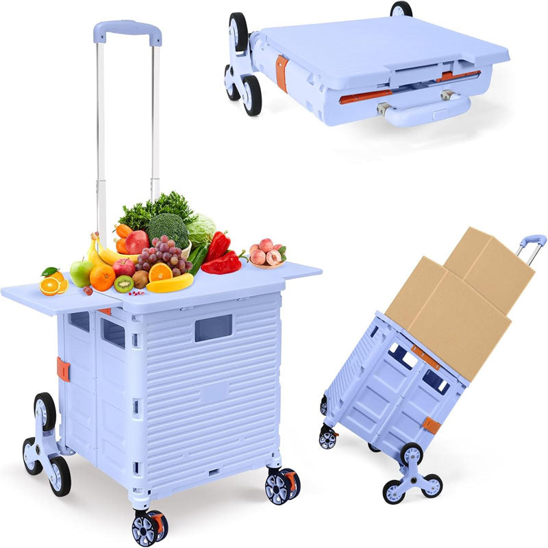 Utility Carts Foldable Utility Cart with Magnetic Lid Telescopic Cover Adjustable Telescoping Handle 360° Rotate Climbing Wheels