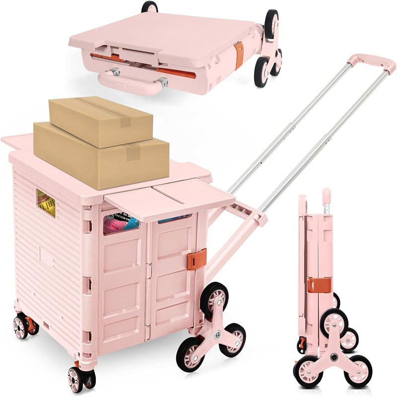 Utility Carts Foldable Utility Cart with Magnetic Lid Telescopic Cover Adjustable Telescoping Handle 360° Rotate Climbing Wheels