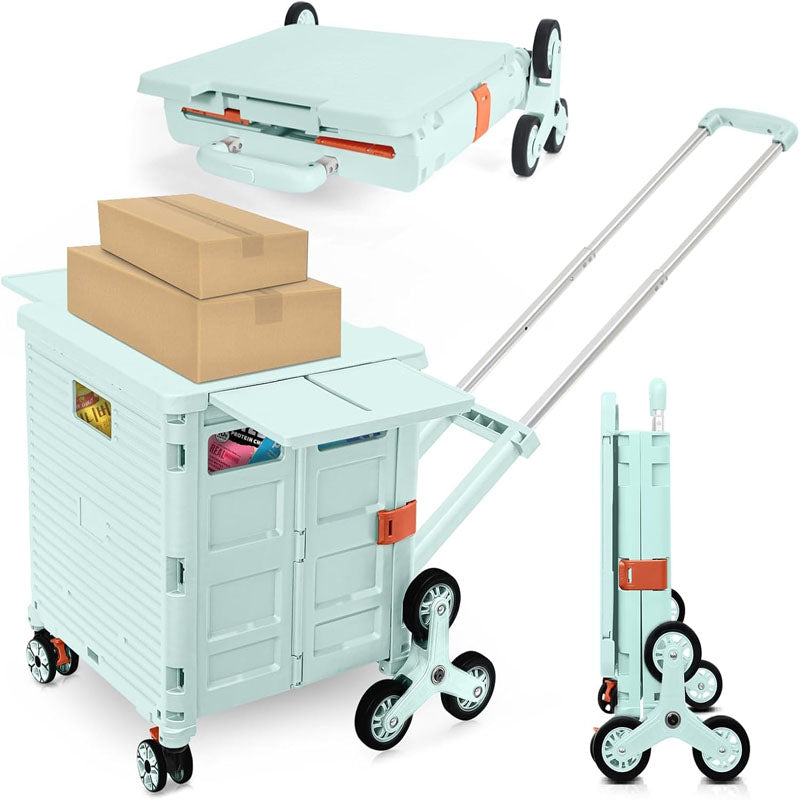 Utility Carts Foldable Utility Cart with Magnetic Lid Telescopic Cover Adjustable Telescoping Handle 360° Rotate Climbing Wheels