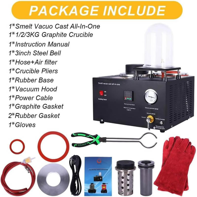 2L Vacuum Investing Casting with Melting Furnace Vacuum Jewelry Casting for Invested Flasks and RTV Molds