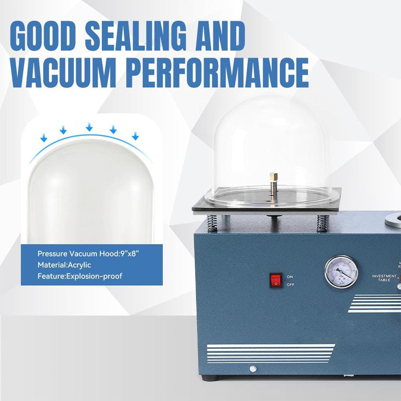 2L Vacuum Investing Casting Machine with 3 CFM Pump Casting and Bell Jar for Jewelry Casting Molds Processing
