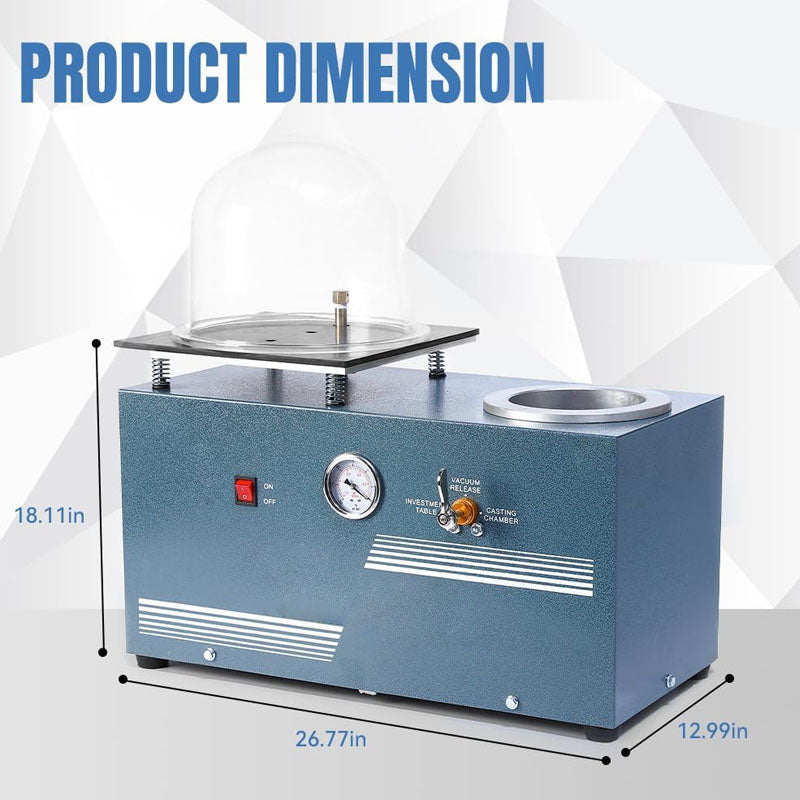 2L Vacuum Investing Casting Machine with 3 CFM Pump Casting and Bell Jar for Jewelry Casting Molds Processing