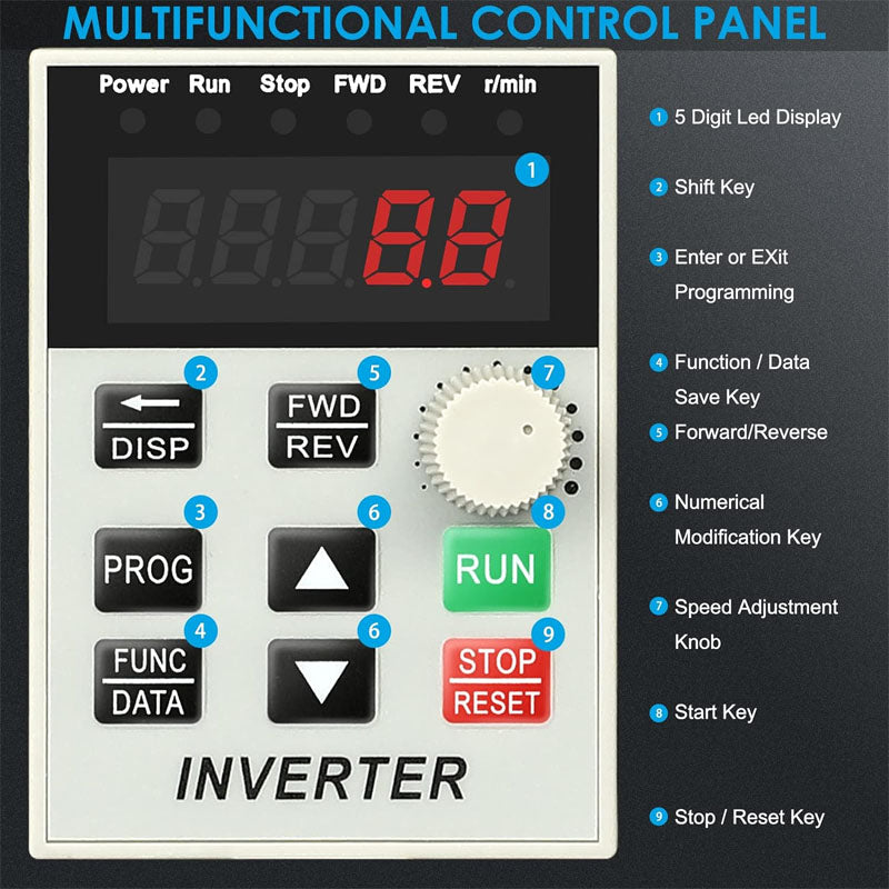 AC 220V/2.2kw 3HP Variable Frequency Drive VFD 4HP 1 or 3 Phase Input 3 Phase Output for Motor Speed Control