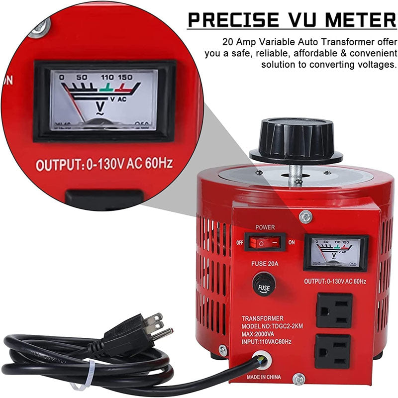 2000VA Auto Variable Voltage Transformer 0-130V Output AC Voltage Regulator Power Supply