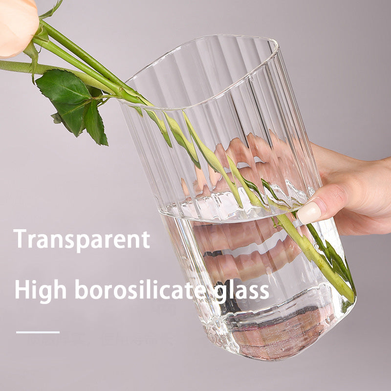 Creative Striped Glass Vase, Square Retro Living Room Water-Raising Special-Shaped Bottle Glass High-End Vase