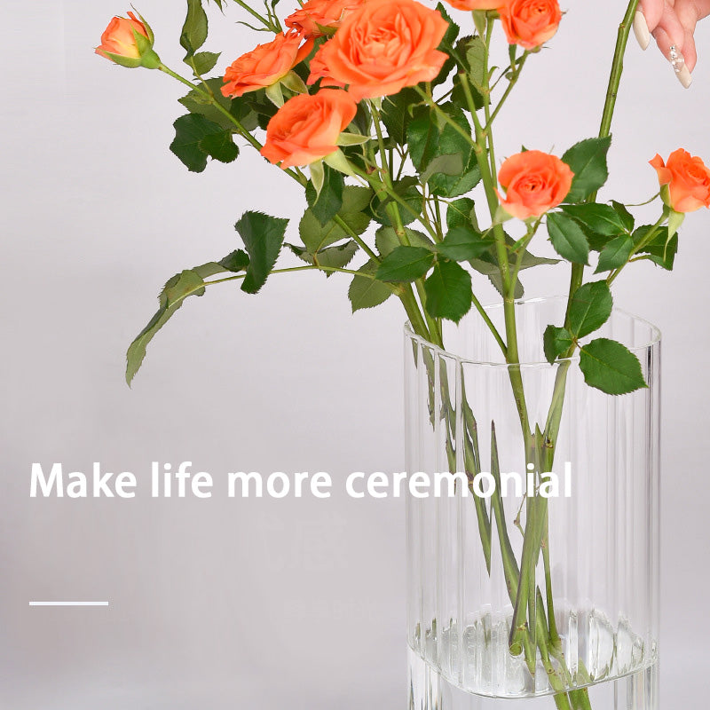 Creative Striped Glass Vase, Square Retro Living Room Water-Raising Special-Shaped Bottle Glass High-End Vase